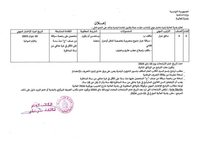 مناظرة بلدية العالية بولاية بنزرت