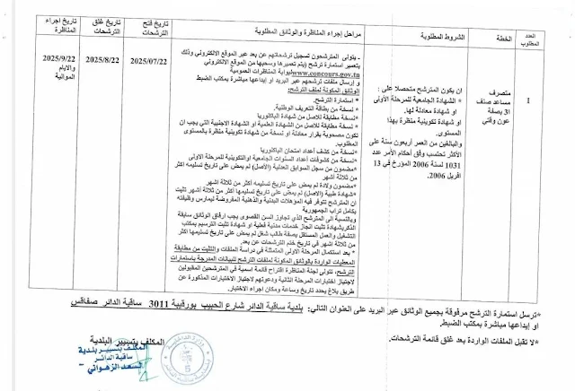 شروط المشاركة في مناظرة بلدية ساقية الدائر لسنة 2025