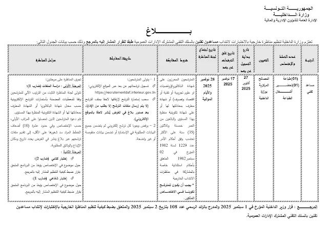 إعلان مناظرة وزارة الداخلية التونسية لانتداب مهندسين وتقنيين لسنة 2025