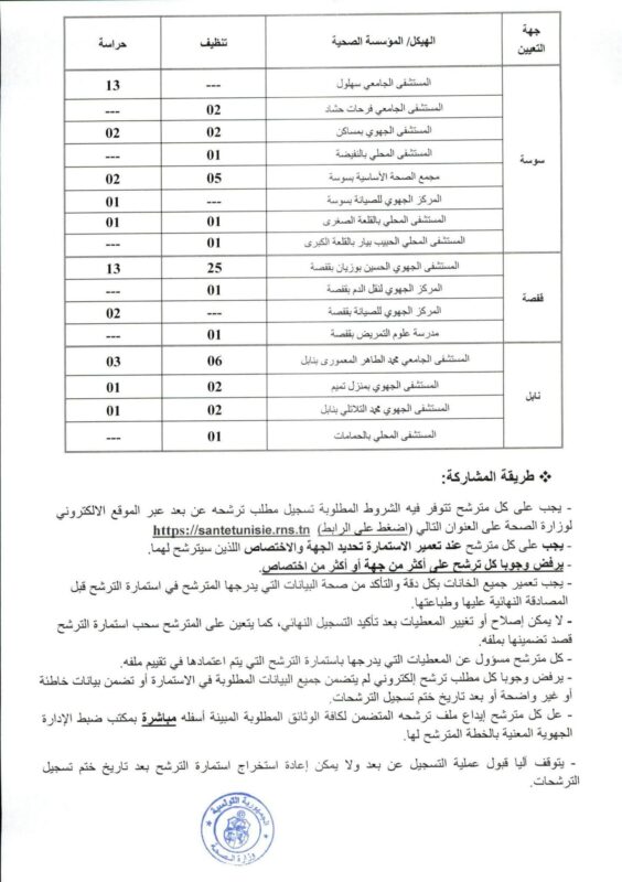 بلاغ مناظرة وزارة الصحة انتداب 500 عامل
