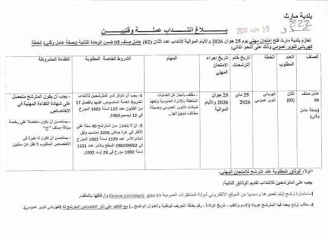 مناظرات البلديات المفتوحة حاليا في مختلف مناطق الجمهورية في عديد الاختصاصات