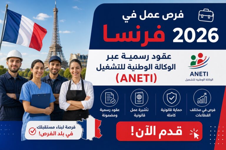 فرص عمل في فرنسا 2026 عقود رسمية عبر الوكالة الوطنية للتشغيل ANETI قدم الآن