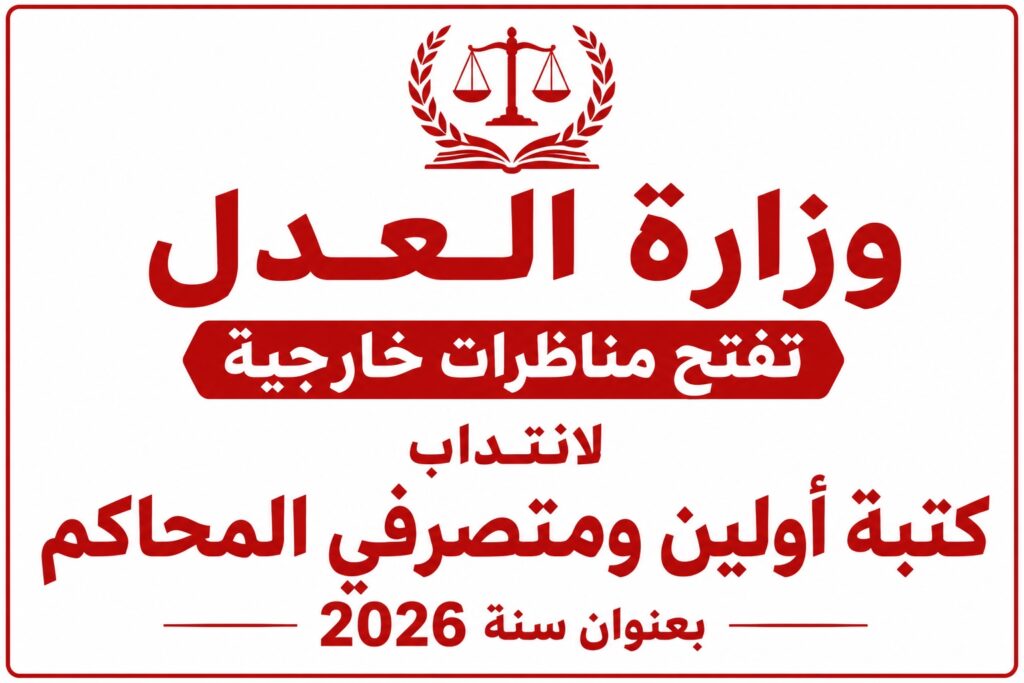 مناظرات وزارة العدل 2026 انتداب كتبة أولين ومتصرفي محاكم