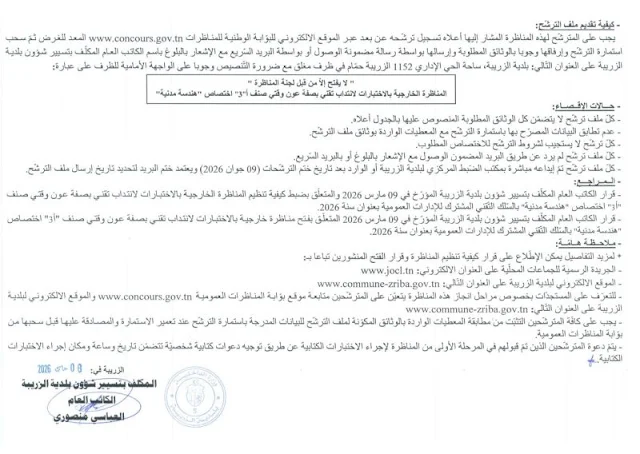 مناظرات البلديات المفتوحة حاليا في مختلف مناطق الجمهورية في عديد الاختصاصات