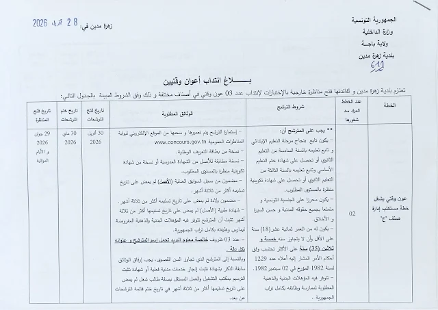 مناظرات البلديات المفتوحة حاليا في مختلف مناطق الجمهورية في عديد الاختصاصات