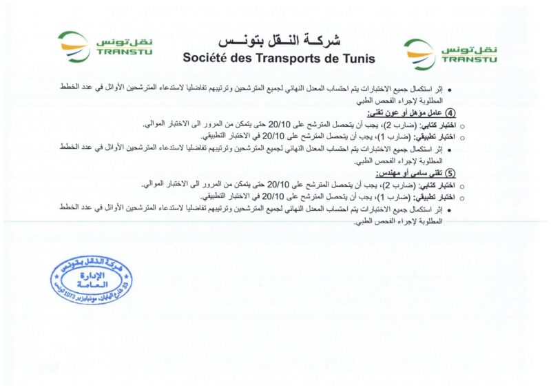 انتداب 580 عونا بشركة النقل بتونس في عديد الاختصاصات من مستويات مختلفة