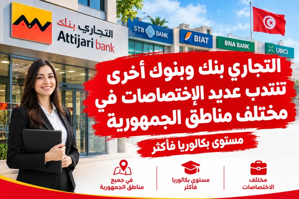 التجاري بنك وبنوك أخرى تنتدب عديد الاختصاصات في مختلف مناطق الجمهورية مستوى بكالوريا فأكثر